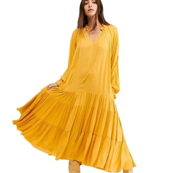 Anthropologie En Elly oversized Tiered Yellow Maxi Dress in extra small - Picture 1 of 14